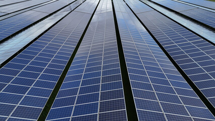Solar panel park aerial, nothing else in sight - obrazy, fototapety, plakaty