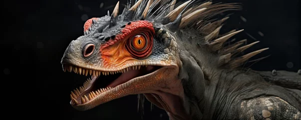 Fototapete Dinosaurier Aggressive dinosaurus portrait. nature background. Dilophosaurus
