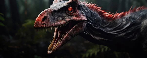 Photo sur Plexiglas Dinosaures Aggressive dinosaurus portrait. nature background. Dilophosaurus