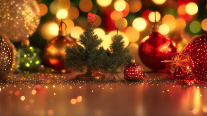 Fototapeta na wymiar Christmas and New Year Holiday Greetings Background Sparkling Festive Bokeh
