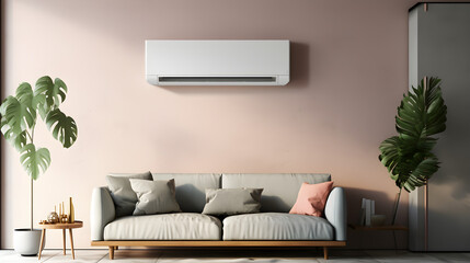Air conditioner on the wall in a living room, energy saving solution in the Livingroom