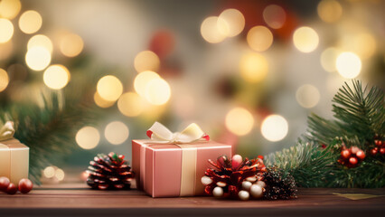 Fototapeta na wymiar Christmas and New Year, Blurred Bokeh Background