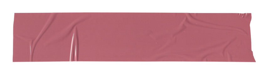 Pink adhesive tapes. Torn sticky tape. Wrinkled red adhesive tape piece.