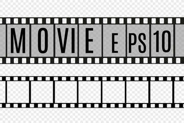 Set of film vector stripes isolated on transparent background.Film strip roll. Vector cinema background.	
