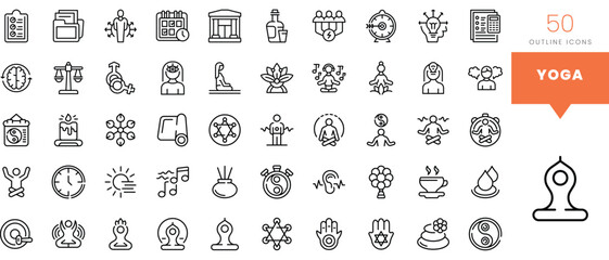 Set of minimalist linear yoga icons. Vector illustration