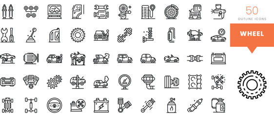 Set of minimalist linear wheel icons. Vector illustration - obrazy, fototapety, plakaty