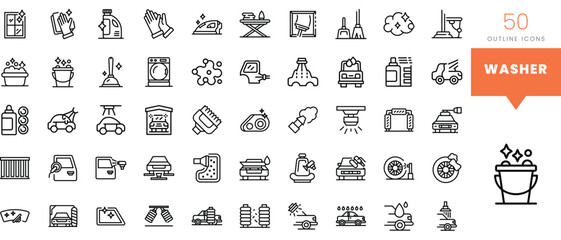 Set of minimalist linear washer icons. Vector illustration - obrazy, fototapety, plakaty