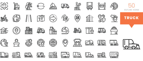 Fototapeta na wymiar Set of minimalist linear truck icons. Vector illustration