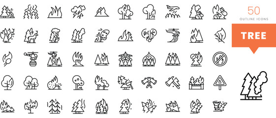 Set of minimalist linear tree icons. Vector illustration