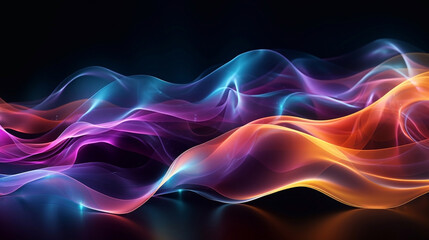 Abstract blue, purple, red, orange, and black wavy background. Illustration, wallpaper.