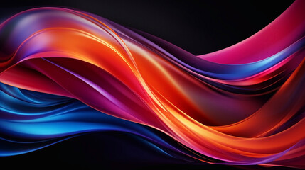 Abstract blue, purple, red, orange, and black wavy background. Illustration, wallpaper.