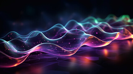 Abstract blue, purple, red, green, and black wavy background. Illustration, wallpaper.