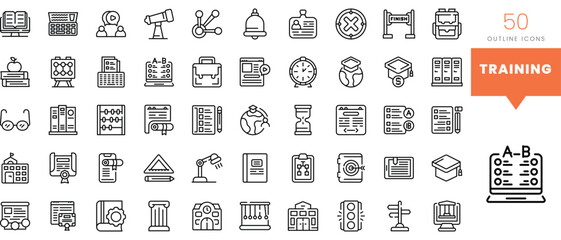 Set of minimalist linear training icons. Vector illustration