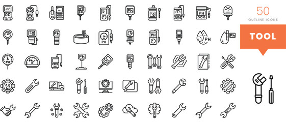 Set of minimalist linear tool icons. Vector illustration