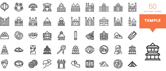 Set of minimalist linear temple icons. Vector illustration