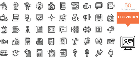 Set of minimalist linear television icons. Vector illustration