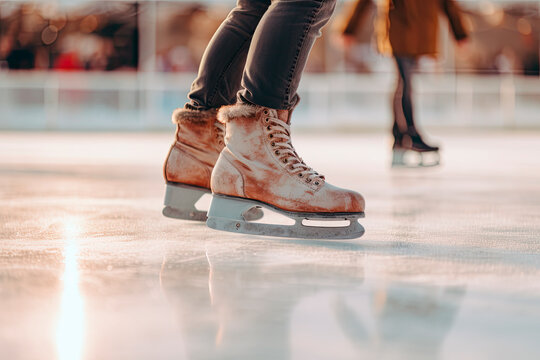 Close up of a couple ice skating