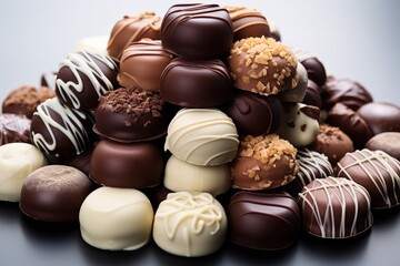 Many different types of Chocolates on white background.