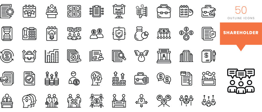 Set of minimalist linear shareholder icons. Vector illustration