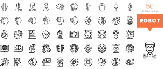 Set of minimalist linear robot icons. Vector illustration