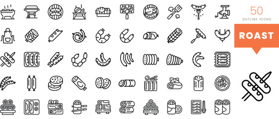 Set of minimalist linear roast icons. Vector illustration