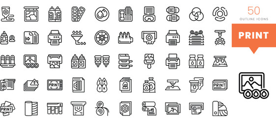 Set of minimalist linear print icons. Vector illustration