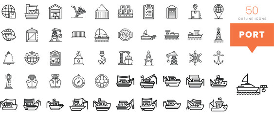 Set of minimalist linear port icons. Vector illustration - obrazy, fototapety, plakaty