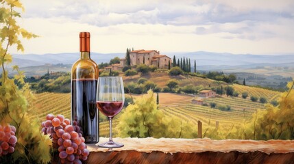 bottle of wine in vineyard