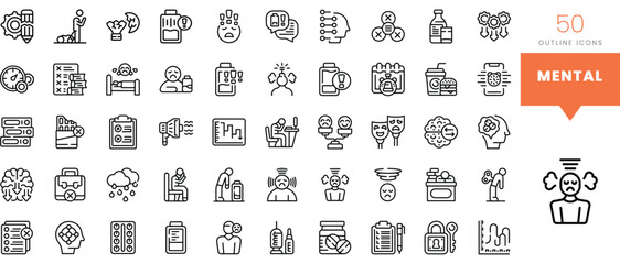 Set of minimalist linear mental icons. Vector illustration - obrazy, fototapety, plakaty