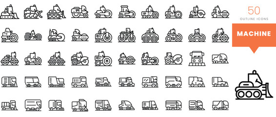 Set of minimalist linear machine icons. Vector illustration