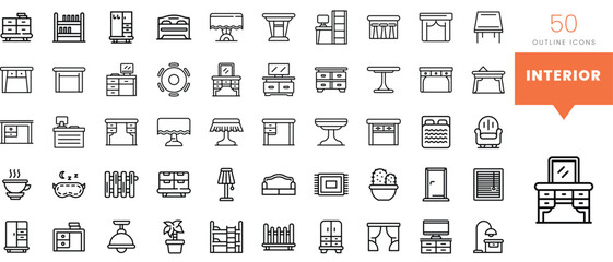 Set of minimalist linear interior icons. Vector illustration - obrazy, fototapety, plakaty