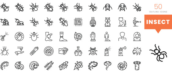 Obraz premium Set of minimalist linear insect icons. Vector illustration
