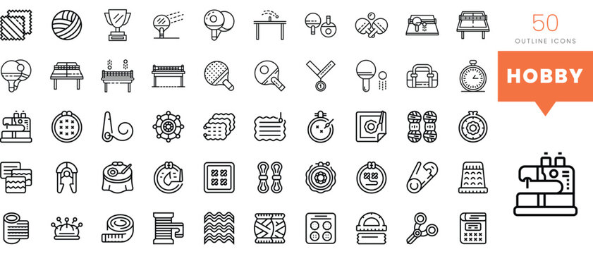 Set of minimalist linear hobby icons. Vector illustration
