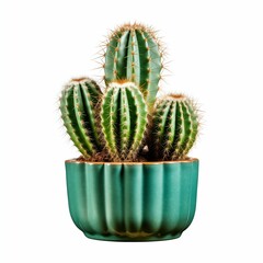 plants in ceramic pots on white background, AI generation
