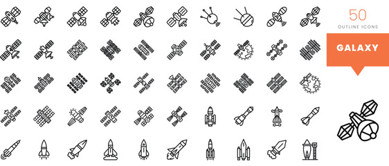 Set of minimalist linear galaxy icons. Vector illustration