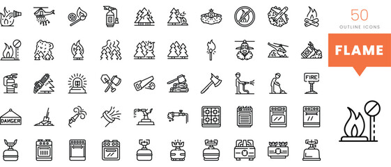 Set of minimalist linear flame icons. Vector illustration