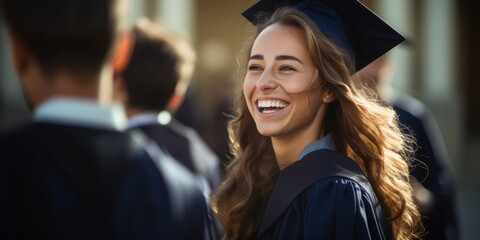 Celebrating Success: A University Graduate Laughs in Front of a Proud Audience of Students