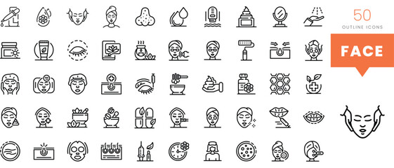 Set of minimalist linear face icons. Vector illustration