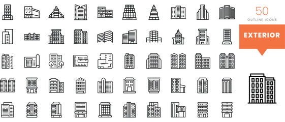 Set of minimalist linear exterior icons. Vector illustration