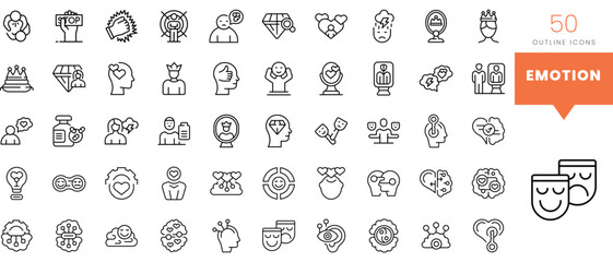 Set of minimalist linear emotion icons. Vector illustration