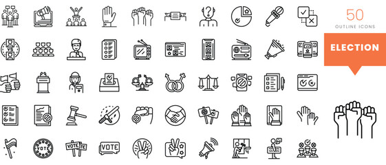 Set of minimalist linear election icons. Vector illustration
