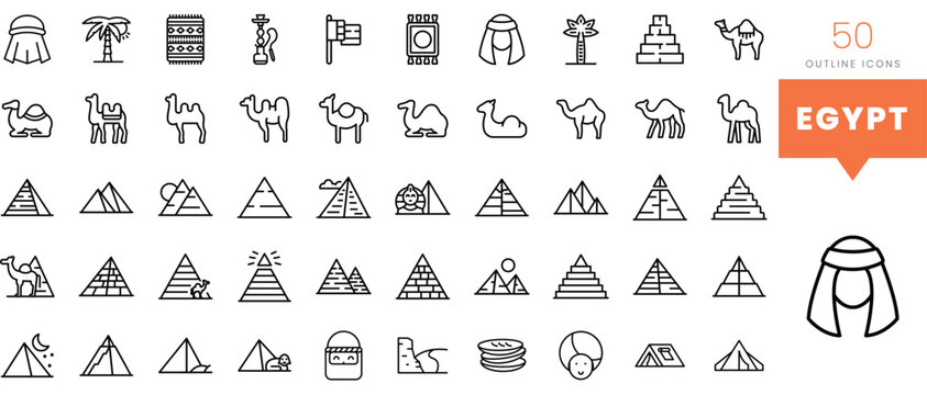 Set of minimalist linear egypt icons. Vector illustration