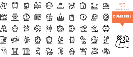 Set of minimalist linear dumbbell icons. Vector illustration