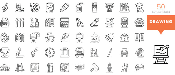 Set of minimalist linear drawing icons. Vector illustration