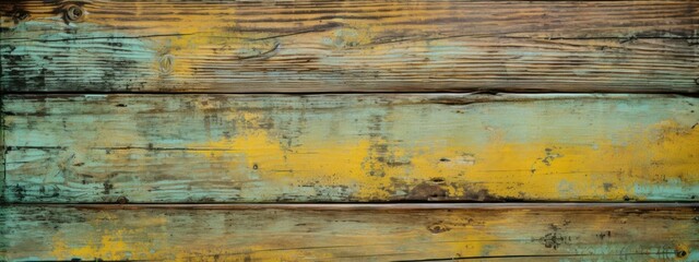 wooden vintage background in green and yellow colors with copy space 