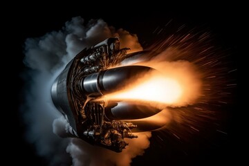 Image of rocket engine at full throttle. Generative AI - obrazy, fototapety, plakaty