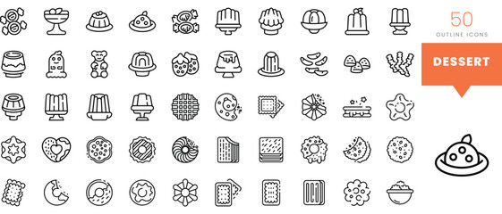 Set of minimalist linear dessert icons. Vector illustration