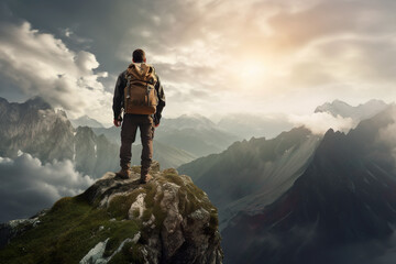 Fototapeta premium Mountain Triumph. Achieving New Heights Concept