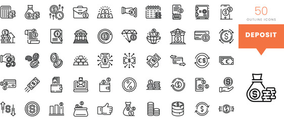 Set of minimalist linear deposit icons. Vector illustration