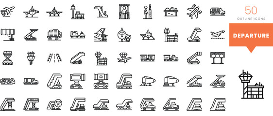 Set of minimalist linear departure icons. Vector illustration